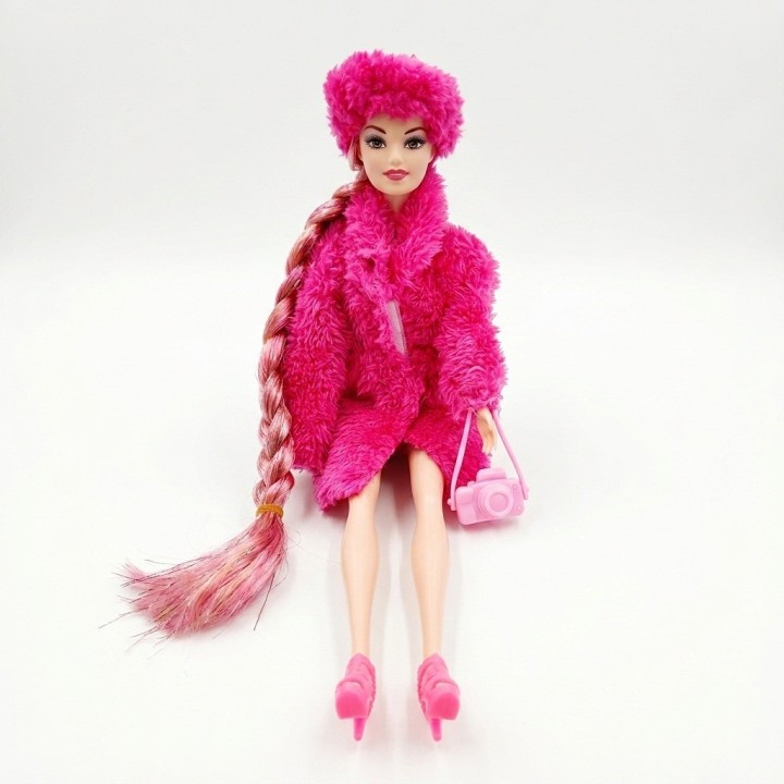 Muñeca Fashion Trenza Extra Larga Abrigo Y Accesorios