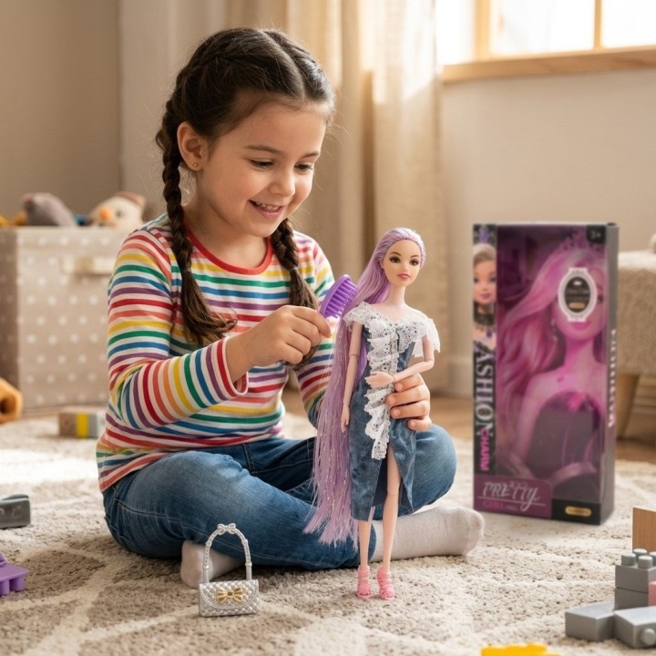 Muñeca Articulada Cabello Extra Largo + Accesorios