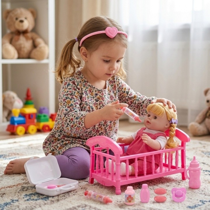 Set Muñeca Lovely Doll Doctora Con Cuna Y Kit Médico