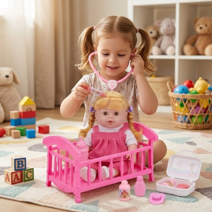 Set Muñeca Lovely Doll Doctora Con Cuna Y Kit Médico