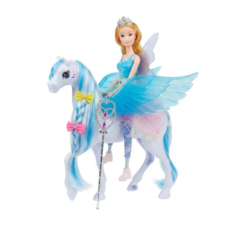 Set Muñeca Princesa Y Caballo Pegaso Alado Con Luz