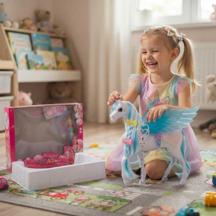 Set Muñeca Princesa Y Caballo Pegaso Alado Con Luz