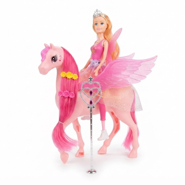 Set Muñeca Princesa Y Caballo Pegaso Alado Con Luz