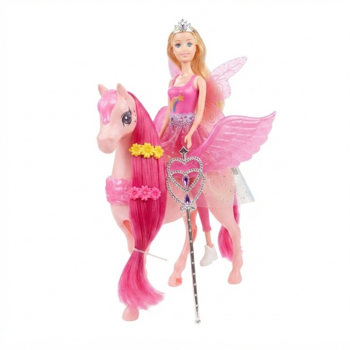 Set Muñeca Princesa Y Caballo Pegaso Alado Con Luz