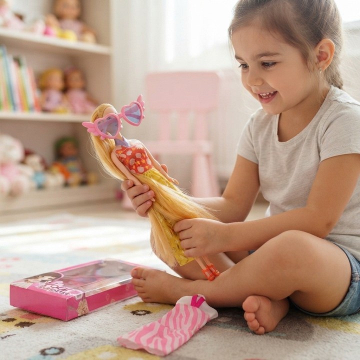 Set Muñeca Your Surprise Cabello Largo + Ropa Y Gafas
