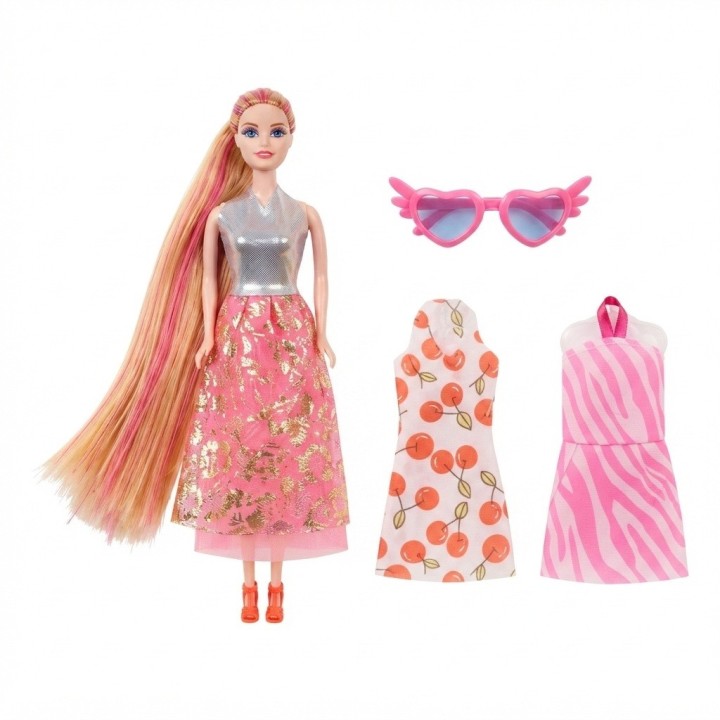 Set Muñeca Your Surprise Cabello Largo + Ropa Y Gafas