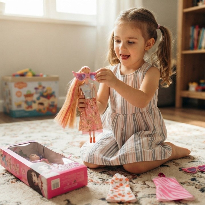 Set Muñeca Your Surprise Cabello Largo + Ropa Y Gafas