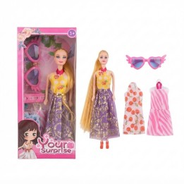 Set Muñeca Your Surprise Cabello Largo + Ropa Y Gafas