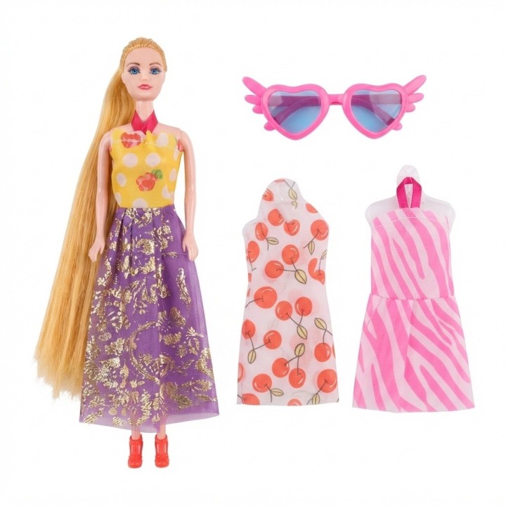 Set Muñeca Your Surprise Cabello Largo + Ropa Y Gafas