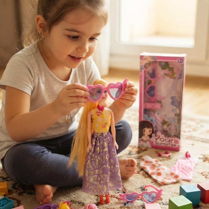 Set Muñeca Your Surprise Cabello Largo + Ropa Y Gafas