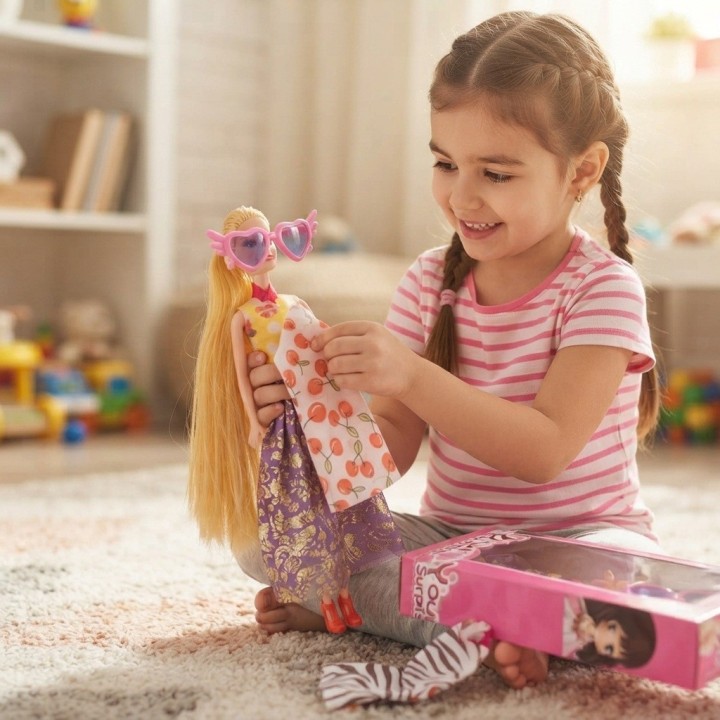 Set Muñeca Your Surprise Cabello Largo + Ropa Y Gafas