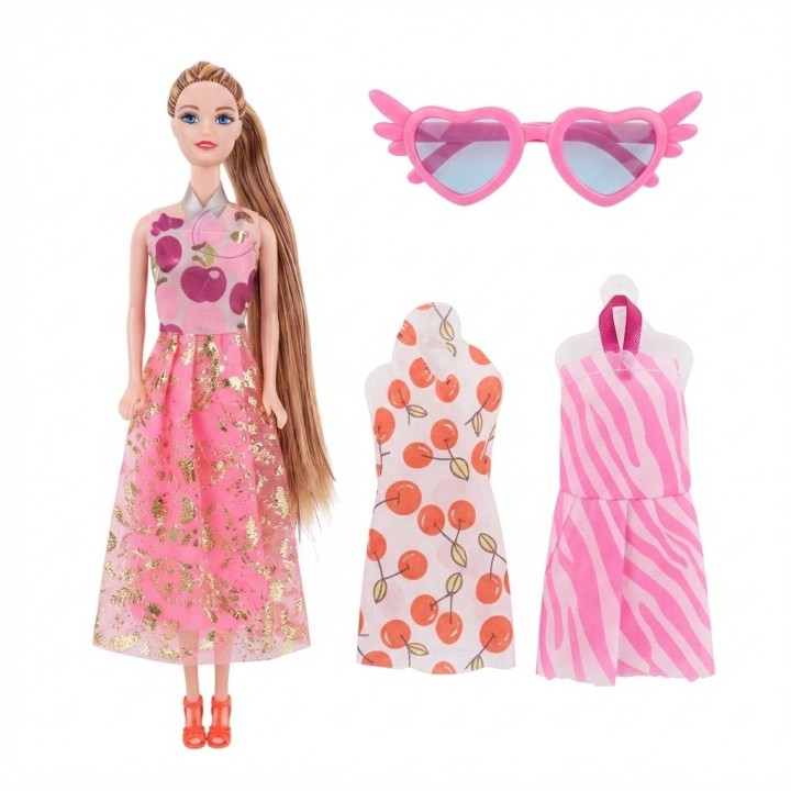 Set Muñeca Your Surprise Cabello Largo + Ropa Y Gafas