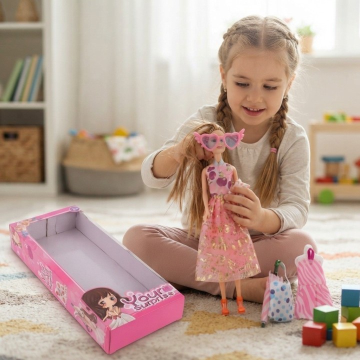 Set Muñeca Your Surprise Cabello Largo + Ropa Y Gafas
