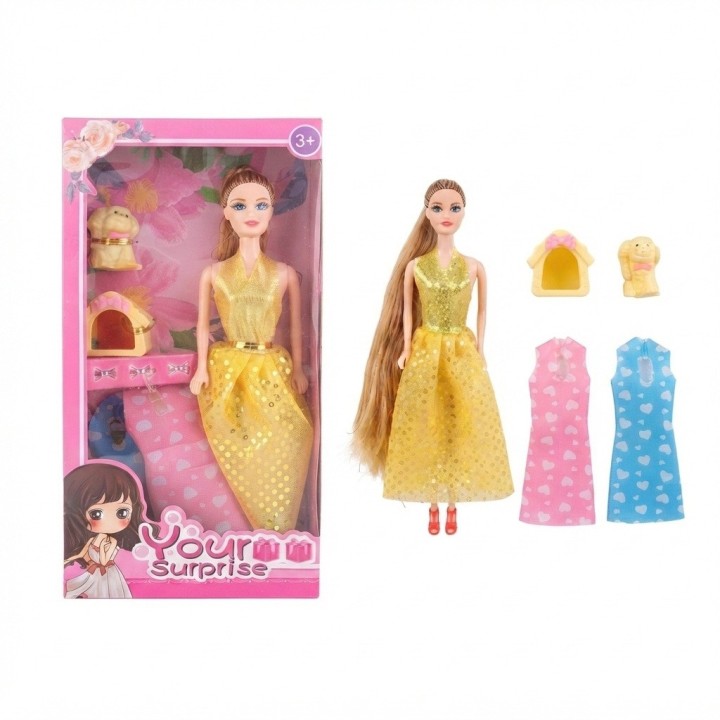 Set Muñeca Your Surprise Con Perrito Y Vestidos