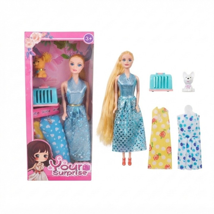 Set Muñeca Your Surprise Con Perrito Y Vestidos