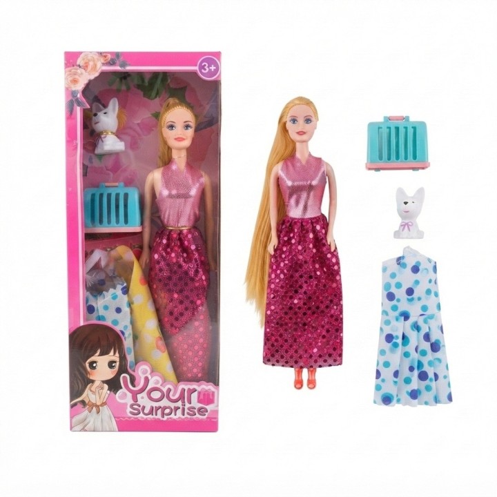 Set Muñeca Your Surprise Con Perrito Y Vestidos