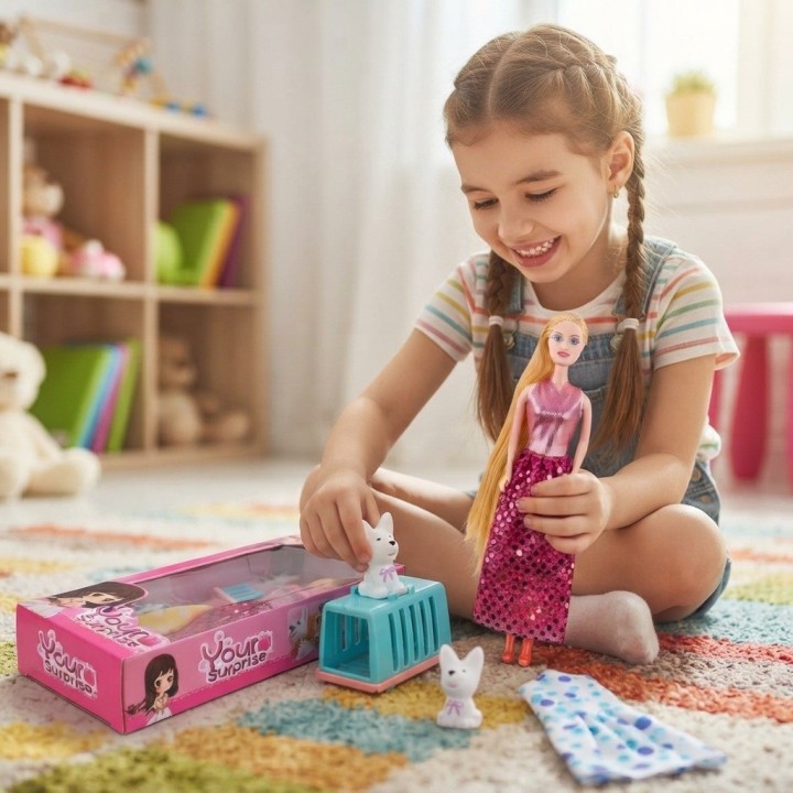 Set Muñeca Your Surprise Con Perrito Y Vestidos