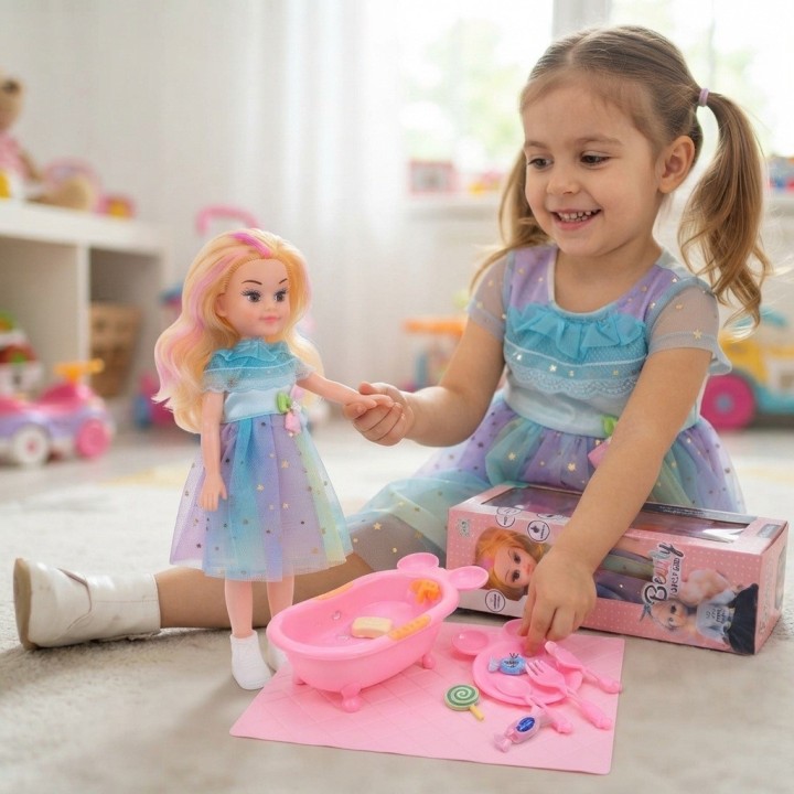 Set Muñeca Beauty Lovely Girl Con Bañera Niñas