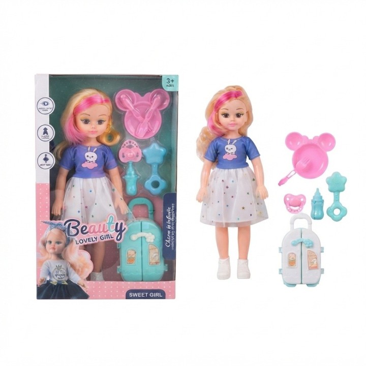 Set Muñeca Beauty Lovely Girl Con Nevera Y Accesorios