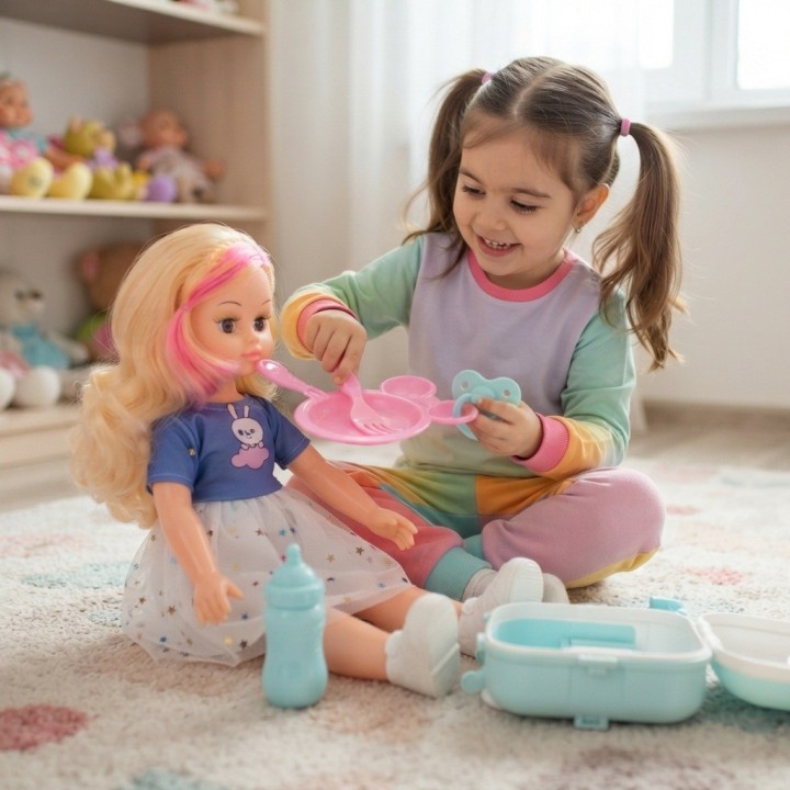 Set Muñeca Beauty Lovely Girl Con Nevera Y Accesorios
