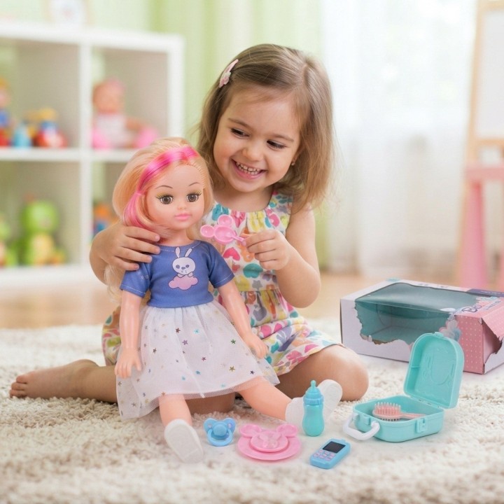 Set Muñeca Beauty Lovely Girl Con Nevera Y Accesorios