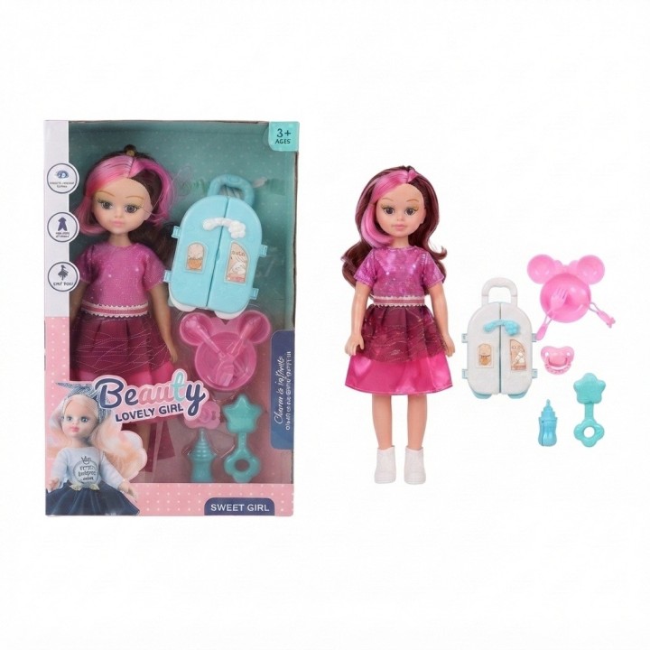 Set Muñeca Beauty Lovely Girl Con Nevera Y Accesorios
