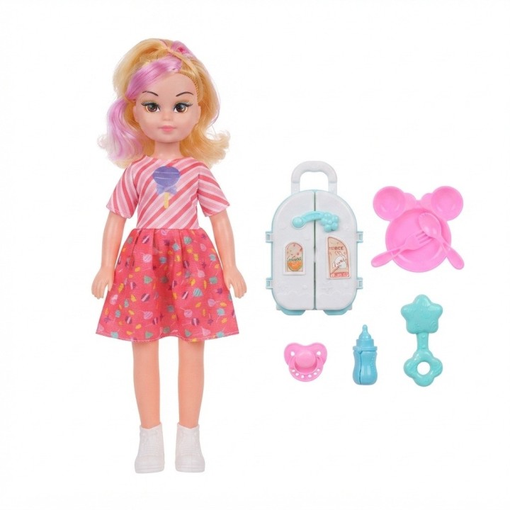 Set Muñeca Beauty Lovely Girl Con Nevera Y Accesorios
