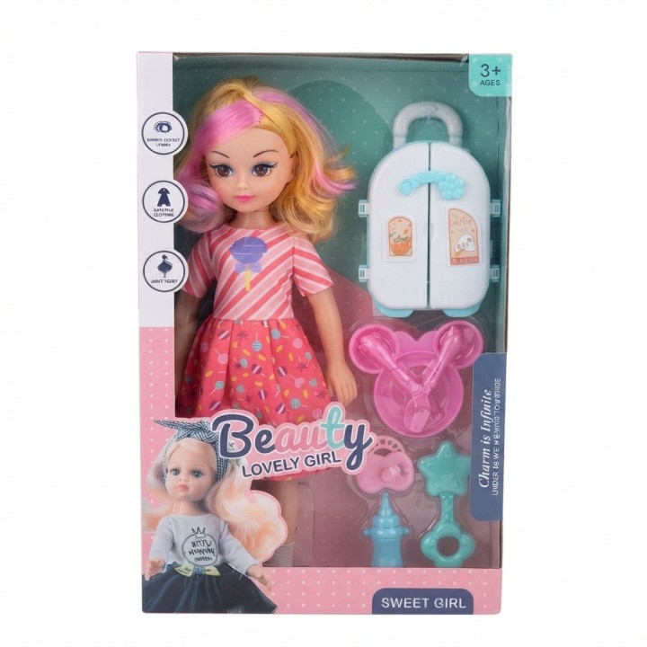 Set Muñeca Beauty Lovely Girl Con Nevera Y Accesorios