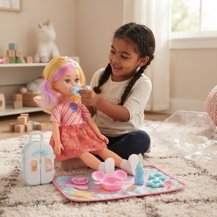 Set Muñeca Beauty Lovely Girl Con Nevera Y Accesorios