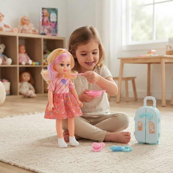 Set Muñeca Beauty Lovely Girl Con Nevera Y Accesorios