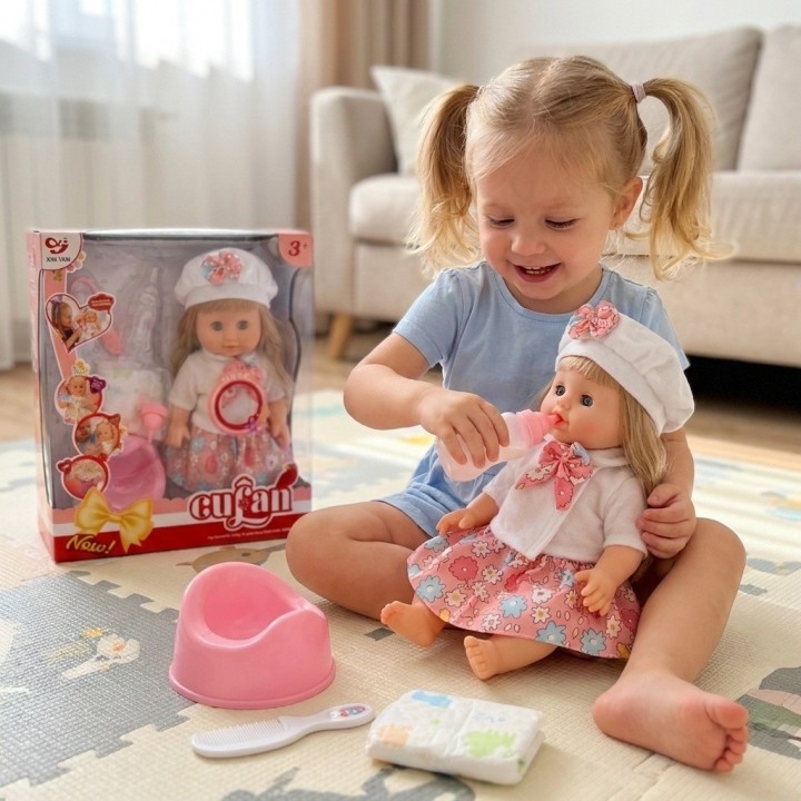 Set Muñeca Bebé Cufan Con Bacinilla Pañal Y Accesorios