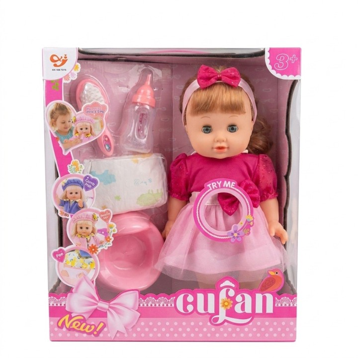 Set Muñeca Bebé Cufan Hace Pipí Con Pañal Y Accesorios