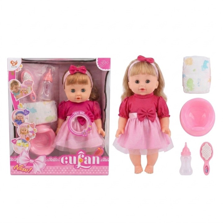 Set Muñeca Bebé Cufan Hace Pipí Con Pañal Y Accesorios