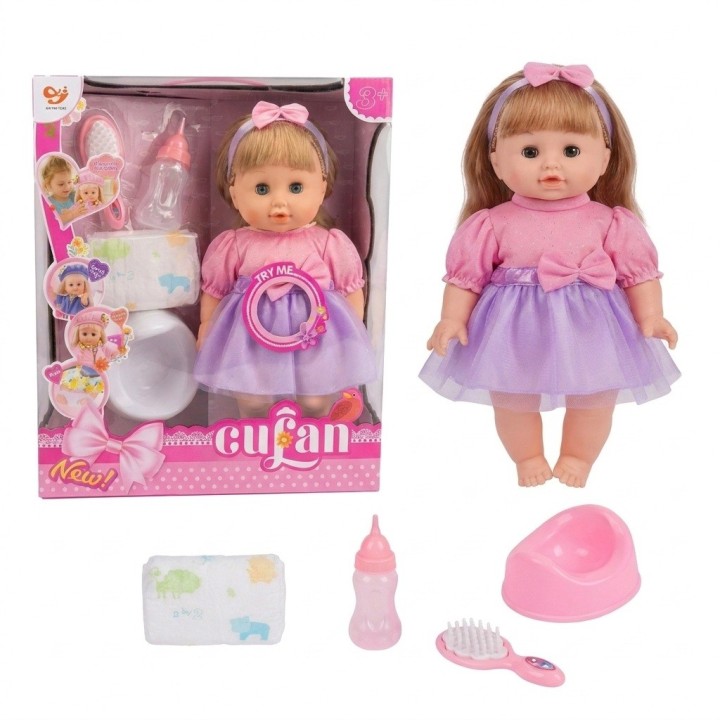 Set Muñeca Bebé Cufan Hace Pipí Con Pañal Y Accesorios