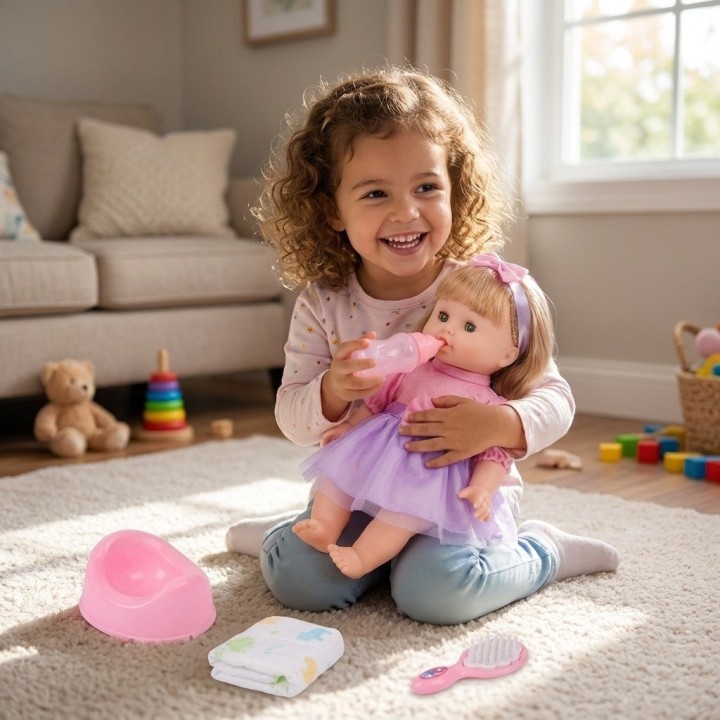 Set Muñeca Bebé Cufan Hace Pipí Con Pañal Y Accesorios