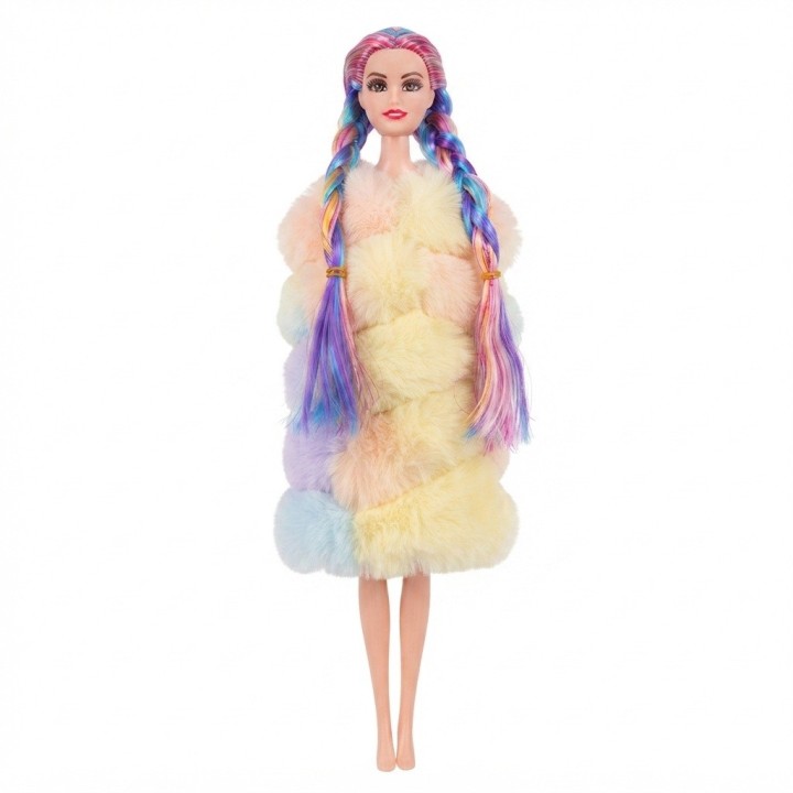 Set Muñeca Trenzas Colores Abrigo Maleta Y Zapatos