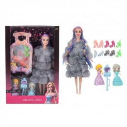 Set Muñeca Trenzas Colores Abrigo Maleta Y Zapatos