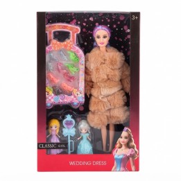 Set Muñeca Trenzas Colores Abrigo Maleta Y Zapatos