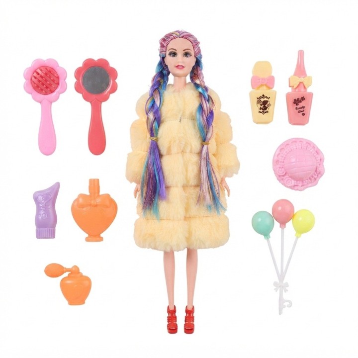 Muñeca Con Trenzas Multicolor Y Set De Accesorios Belleza