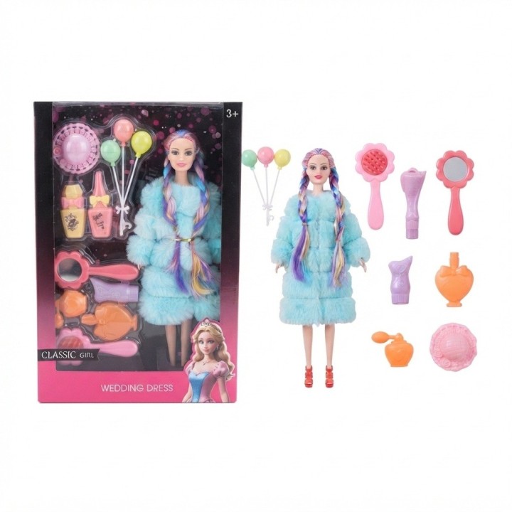 Muñeca Con Trenzas Multicolor Y Set De Accesorios Belleza