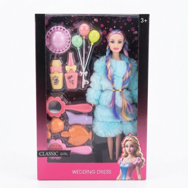 Muñeca Con Trenzas Multicolor Y Set De Accesorios Belleza