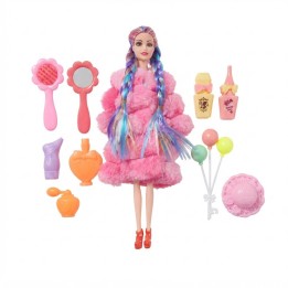 Muñeca Con Trenzas Multicolor Y Set De Accesorios Belleza