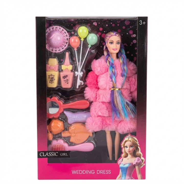 Muñeca Con Trenzas Multicolor Y Set De Accesorios Belleza