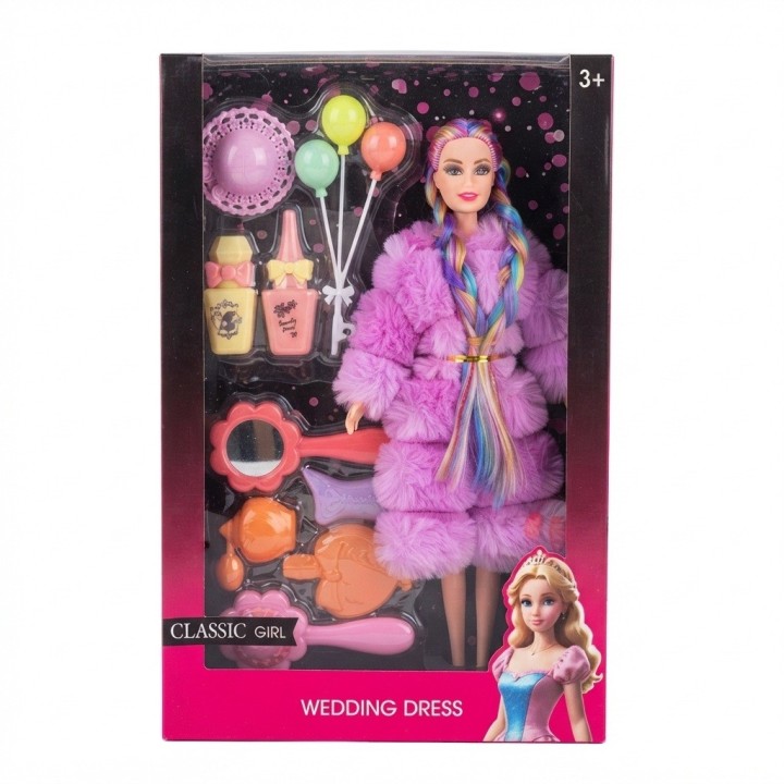 Muñeca Con Trenzas Multicolor Y Set De Accesorios Belleza