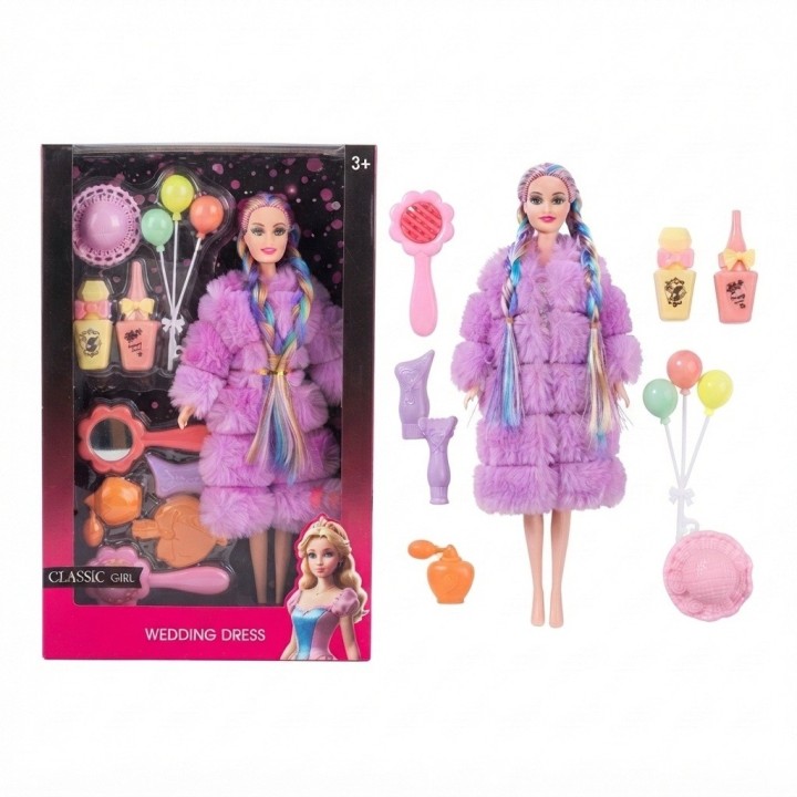 Muñeca Con Trenzas Multicolor Y Set De Accesorios Belleza