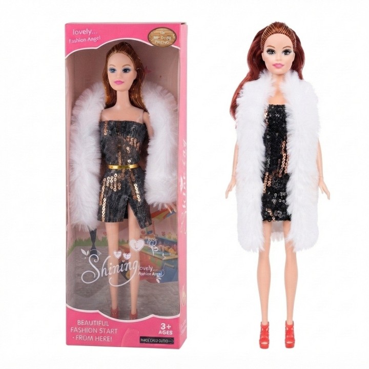 Muñeca Fashion Angel Con Abrigo Y Lentejuelas