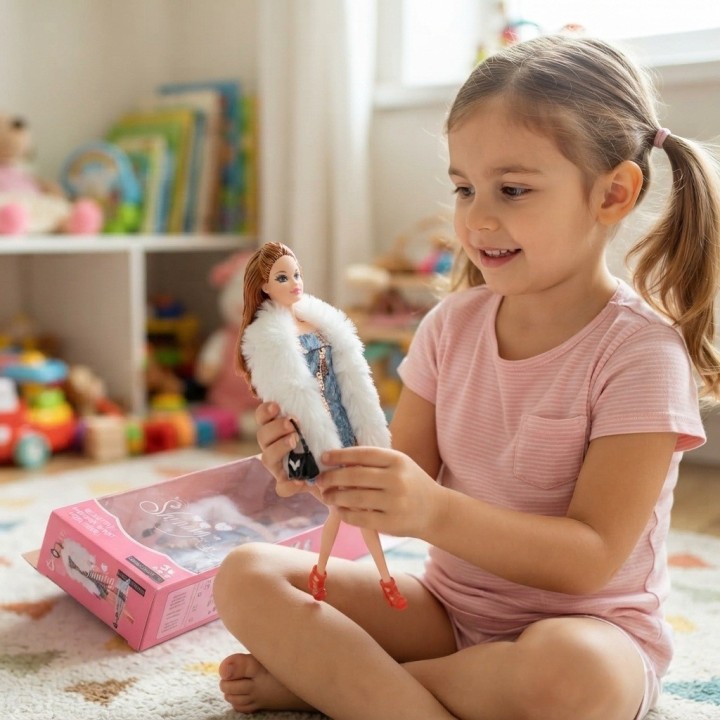 Muñeca Fashion Angel Con Abrigo Y Lentejuelas