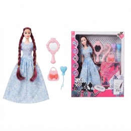 Muñeca Moda Trenzas Largas Vestido Elegante Accesorios