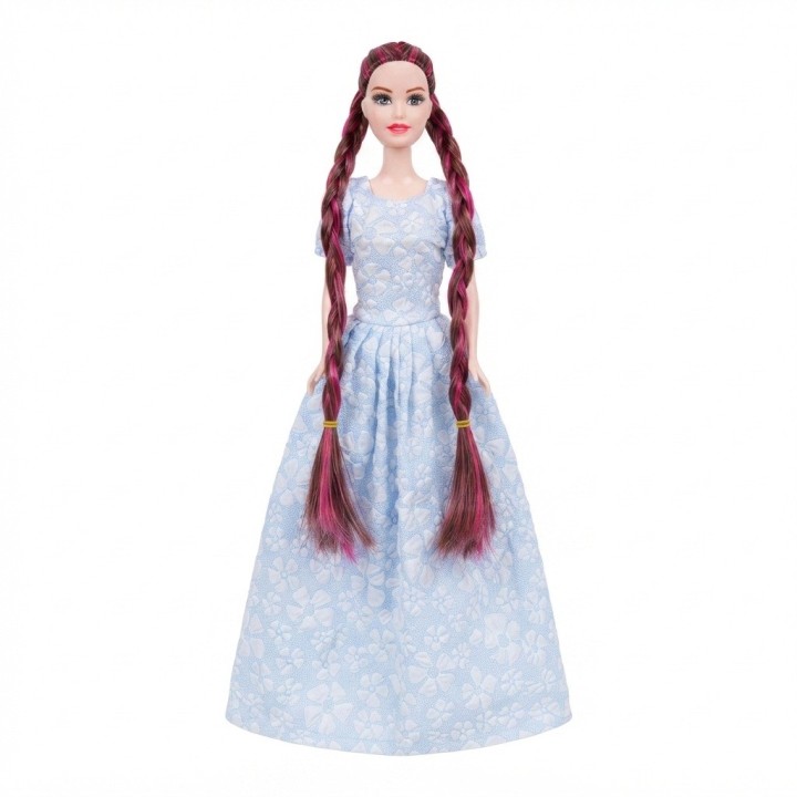 Muñeca Moda Trenzas Largas Vestido Elegante Accesorios