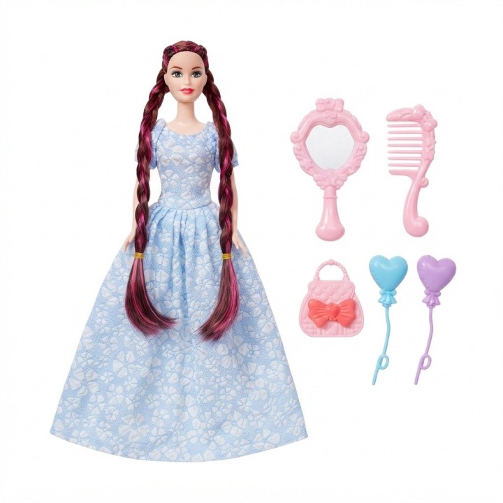 Muñeca Moda Trenzas Largas Vestido Elegante Accesorios